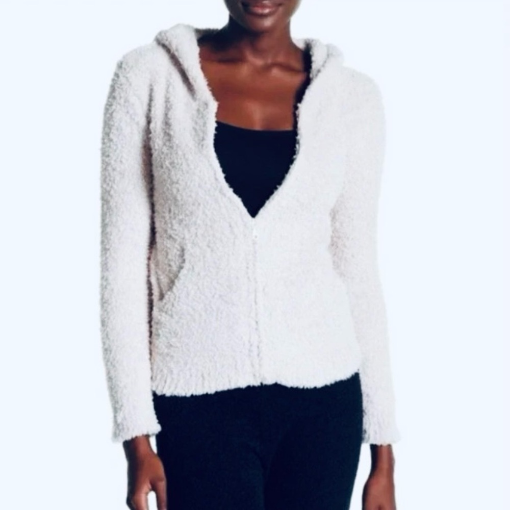 Barefoot Dreams white Cozy zippered Hooded Sweatshirt- Medium